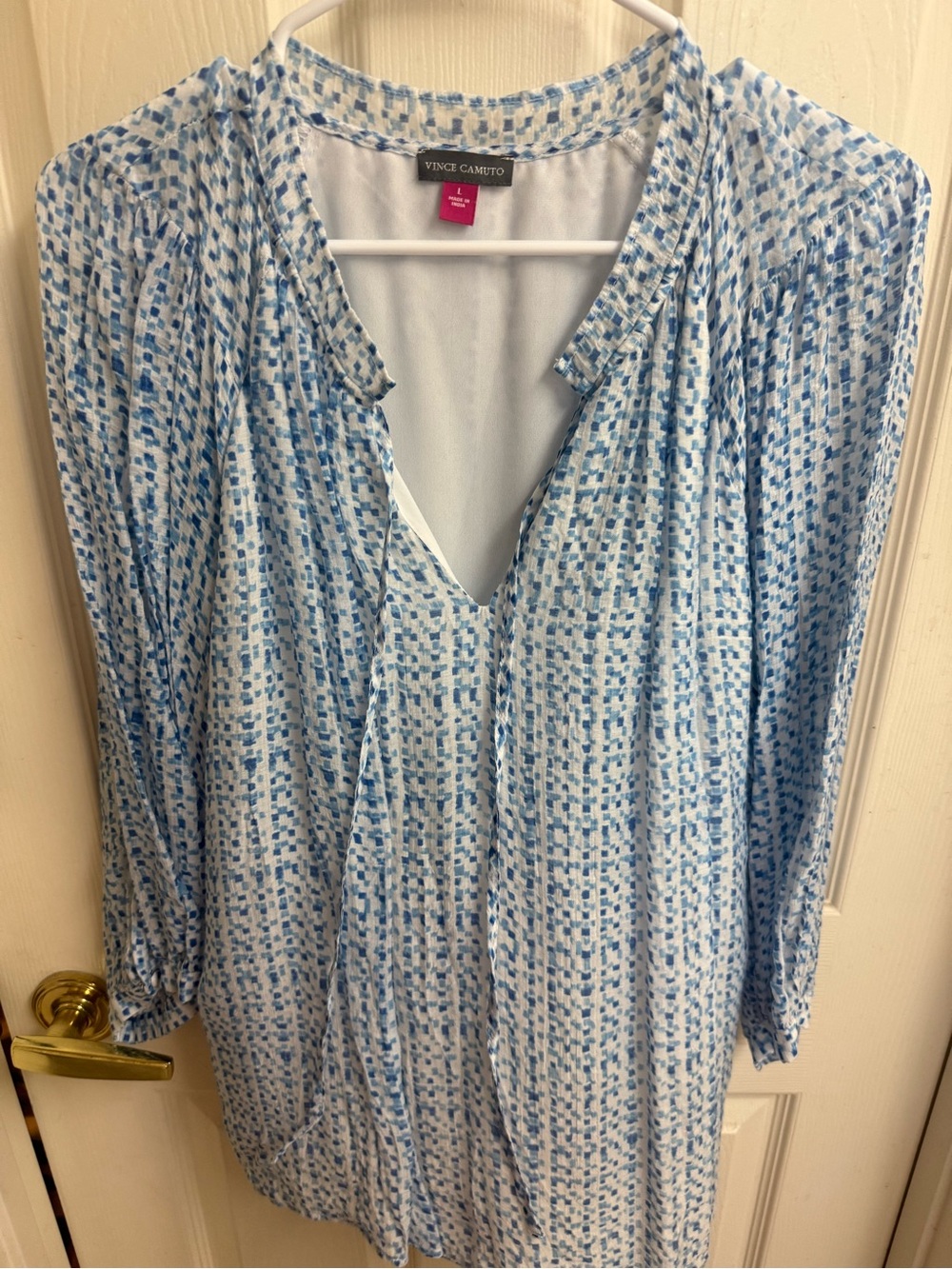 Vince Camuto Light Blue and White Printed Blouse